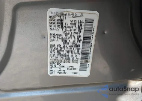 2012 Nissan Murano Le z USA, uszkodzony, nr VIN JN8AZ1MU6CW105063